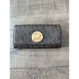 Michael Kors Fulton Carry All‎ Brown Signature Logo Wallet